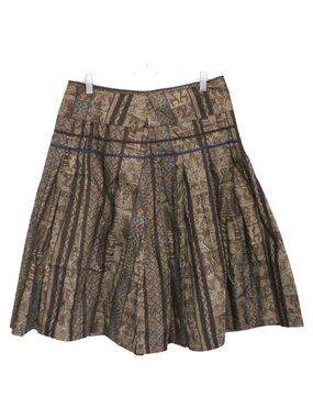 Peruvian Connection Pima Cotton Full Skirt Sz 12 Pleated Geo Aztec Print Earthy